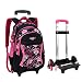 Fellibay Rolling Backpack Kids Backpack 3 Wheels Kids Trolley Schoolbag Girls Backpack(Black)