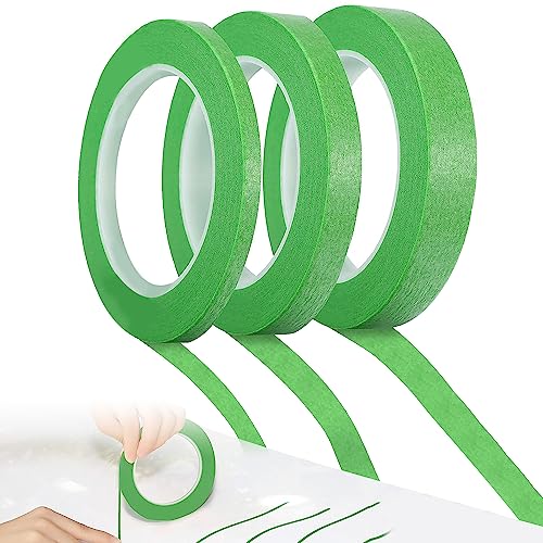 Image of 3 Rolls Green Masking Tape, Writable Heat Resistant Painters Masking Tape, 3MM/7MM/12MM Fine Line Thin Painters Tape for DIY Projects, Painting, Decorating, Art Supplies, School, Office (Green)