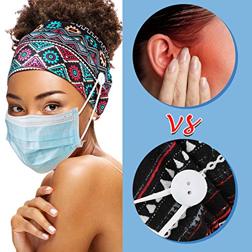Chuangdi 6 Pieces Headband With Buttons For Mask African Boho Knot Turban Headbands Nurse Elastic Headbands Sport Beach Hair Accessories For Women Girls (Attractive Patterns) #TOP1
