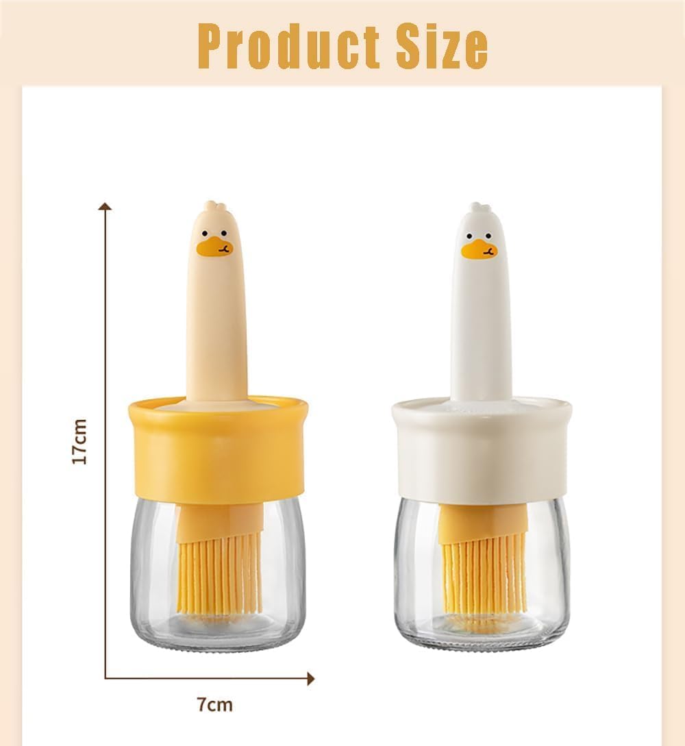 Parssufy Glass Olive Oil Dispenser Bottle with Silicone Brush 2 in 1,200ml Cute Duck Silicone Measuring Oil Dispenser Bottle for Kitchen Cooking,Frying,Baking,BBQ Pancake,Air Fryer