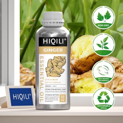 Image of HIQILI Ginger Oil for Hair, Massage & Skin | Large Bottle for Extended Use, Body & Scalp, Soothes Tired Muscles after Activity, DIY Blends & Diffuser - 1000mL / 32 fl oz