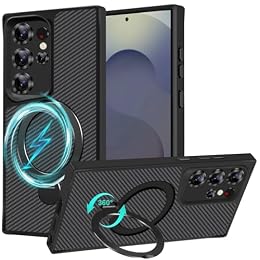 Migexxkj Magnetic for Samsung Galaxy S25 Ultra Case, with Camera Protection, 360°Ring Stand with Pattern, Military-Grade Protection Shockproof Scratch-Resistant Magnetic Phone Case S25 Ultra (Black)