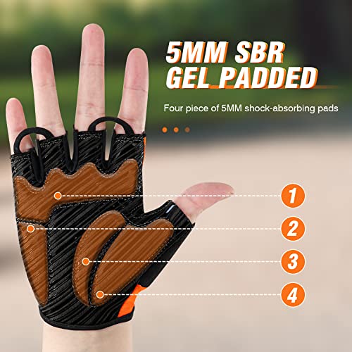 Htzploo Bike Gloves Cycling Gloves Biking Gloves For Men Women With Anti-Slip Shock-Absorbing Pad,Light Weight,Nice Fit,Half Finger Bicycle Gloves (Orange, Large) #TOP1