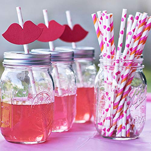 Just Artifacts Premium Disposable Drinking Paper Straws (100Pcs, Pink Hearts) #TOP1
