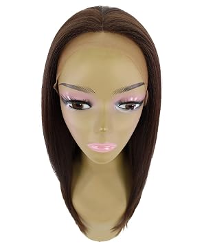 LUXLUXE Kiya Straight 22 Inch Long 4X4 Hand-Tied Lace Front Wig, Heat Resistant Fiber, 20+ Shades of Natural, Dip Dyed, Blended Colors (#F4/30 - Brown with Caramel Highlights)