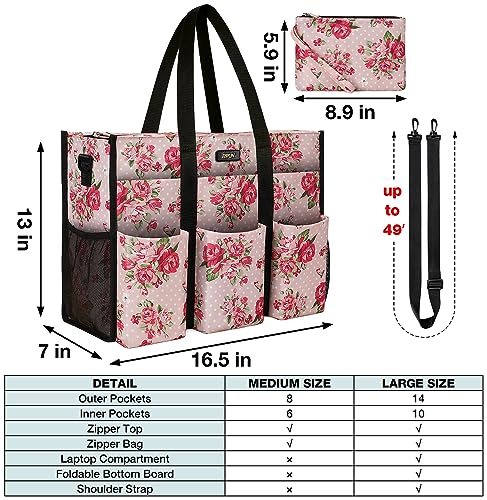Image of IBFUN Utility Tote Bag with 24 Pockets, Large Teacher Tote for Women with Laptop Compartment, Travel Tote Bag with Zip Top