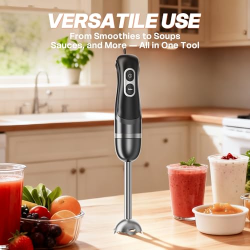Image of Immersion Blender Handheld, Corded Electric Blenders Portable Stick Mixer with 2 Mixing Speed and Stainless Steel Blades Emulsifier for Effortless Blending Soup, Smoothies, Puree or Baby Food
