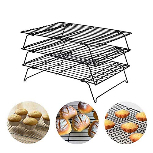 Preisvergleich Produktbild Antihaftpfanne Kühlung Rack sicheren stapelbaren Antihaft-Kühlgitter-Kühlregal-Backen Vorräte für die Herstellung von Brotkuchen Kekse 3 Schichten