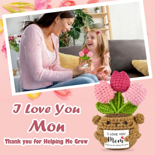Gifts for Mom from Daughter Son,Handmade Positive Tulip Flower Crochet Gift - image 2