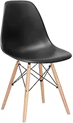 Loft7, Cadeira Charles Eames Eiffel Dsw Com Pés De Madeira Clara Versátil Assento Em Polipropileno Sala De Jantar Cozinha Escritório Bar - Preto