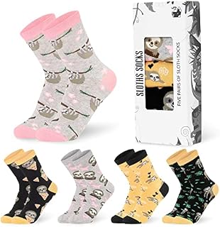 CityComfort Socks Women 4-7 Funny Sloth Socks - 5 Pairs