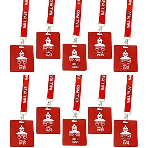 Hall Pass Lanyards with Large Card Passes, Unbreakable School Classroom Passes Set for Teacher Parents (10 X Hall Pass) (Red 10* Hall Pass) Cover
