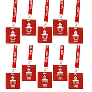Hall Pass Lanyards with Card Passes,Unbreakable School Classroom Passes Set for Teacher Parents (Hall Bathroom Library Office & Nurse),10 Packs(Hall Pass)