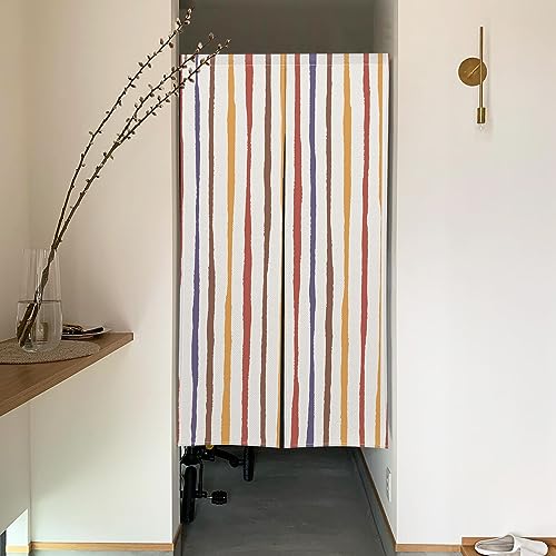 Qinunipoto 暖簾 北欧 線条柄 のれん シンプル風 幅72cm丈120cm インテリア 出入り口 目隠し おしゃれ すだれ 遮光 部屋 間仕切りカーテン 門カーテン ポリエステル製 オーダー可 簡単取付 四季兼用