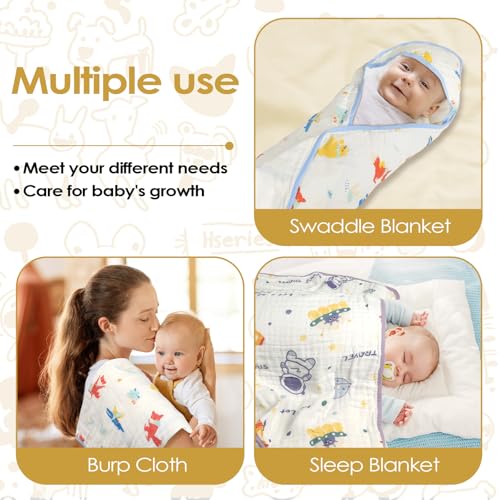 Image of decalsweet Baby Bath Towels 100% Muslin Cotton Hooded Baby Towels 2 Pack Shower Gifts for Newborn, Infant, Toddler, Kids,Super Soft and Absorbent, Large 35x35Inches