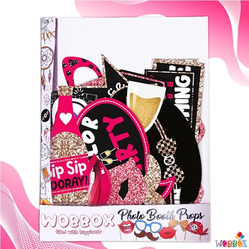 Image of WOBBOX Bachelorette Party Photo Booth Props for Bride & Groom, Bridal Shower Props, Bachelorette Party Decoration, Bride to be Party Decorations Items- Copper Glitter with Pink Lime