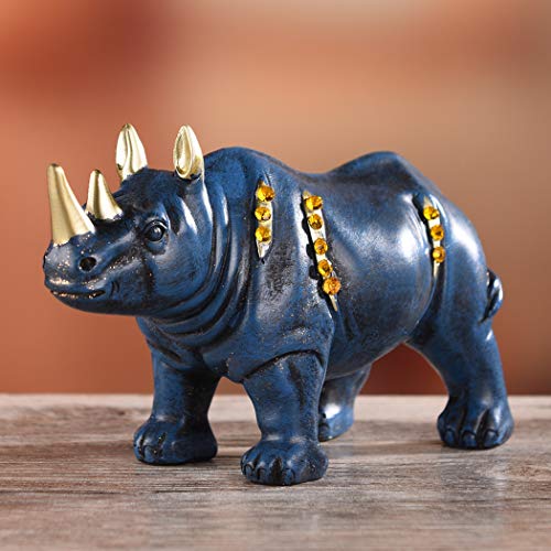 Estatua de Rinoceronte de Resina Azul para Decoración miniatura 3