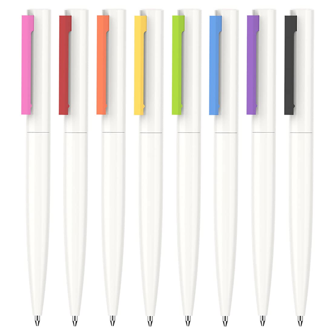 Gullor 8 Pieces Retractable Ballpoint Pens, Simple White Ballpoint Pens with Color Clips, Multicolor, 1 count (Pack of 8)