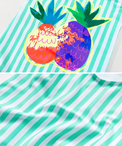 M2C Girls One Piece Thick Strap Swimsuit Stripe Patterned Swimwear Green Pineapple 7-8 #TOP3