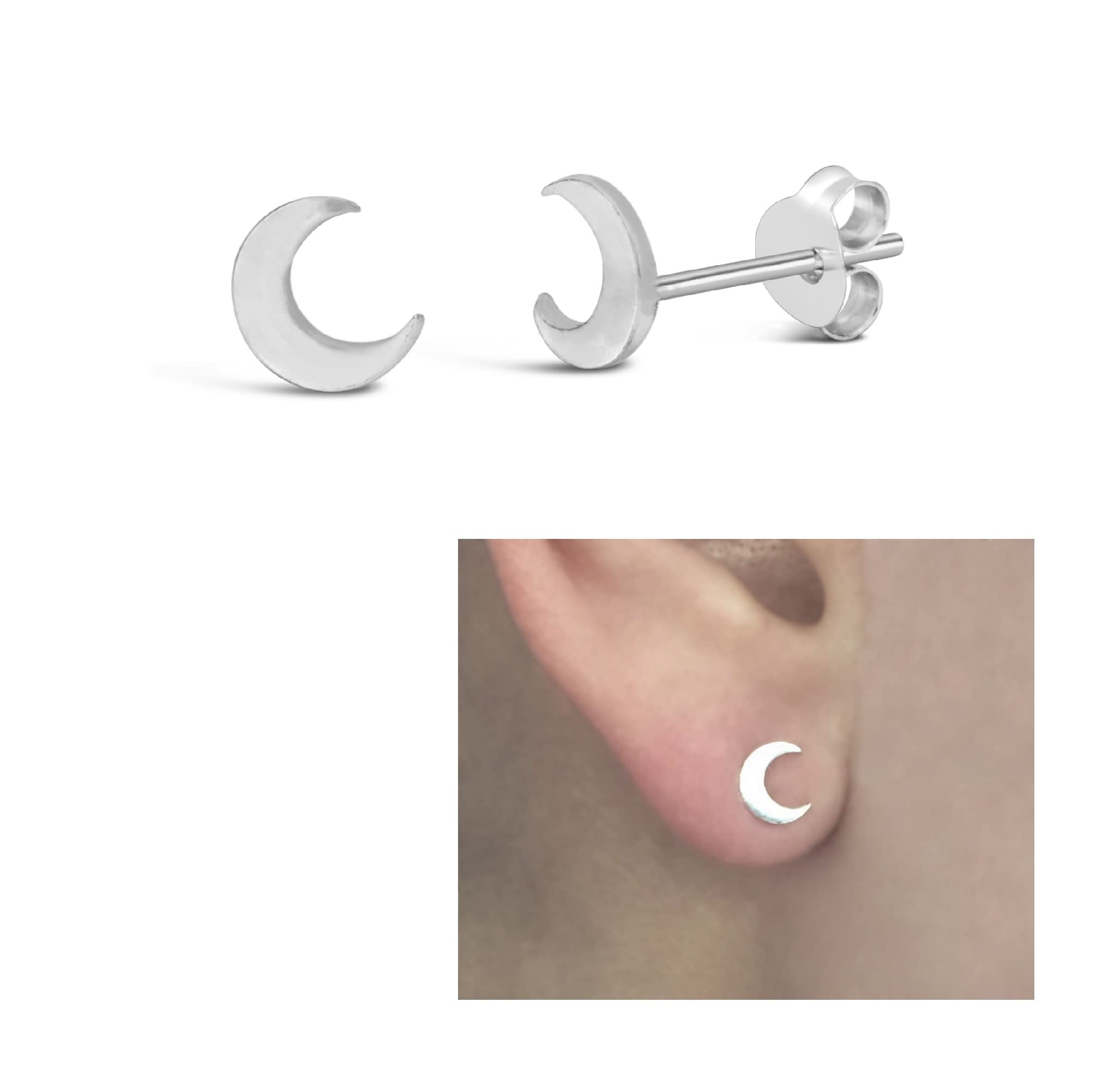 Handmade Moon Stud Earrings, 925 Sterling Silve Tiny Crescent Moon 7x6mm Studs for Women, Cartilage Earring, Tarnish & Water Resistant, By MiYa Jewelry Creations