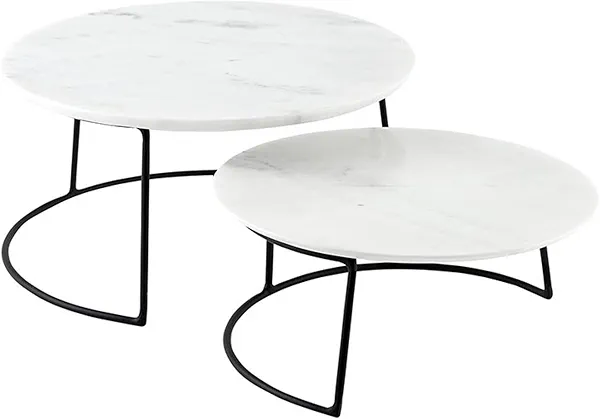 Santa Barbara Design Studio Set of 2 Raised Nesting Marble and Iron Serving Trays, 12" and 10", Black and White