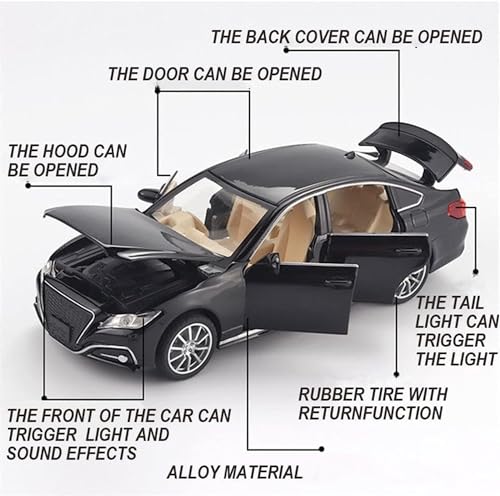 Image of 1:32 Scale Toyota Crown Toy Car | Metal Pullback Diecast Car for Kids with Openable Doors, Sound, Light Effects Toy for Car Enthusiasts (Color As Per Available), White