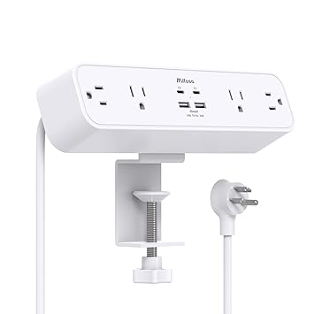 PD 30W Desk Clamp Power Strip, Desktop Mount Surge Protector, Fast Charging Station, Desk Mount Power Strip with 4 Outlets 4 USB Ports (2 USB C), 5Ft Extension Cord Desk Outlets for Home Office School