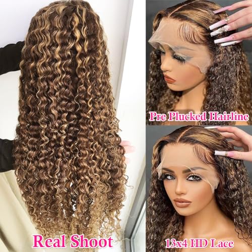 Image of Pizazz Ombre Highlight Lace Front Wig Human Hair 180 Density Deep Wave Wig