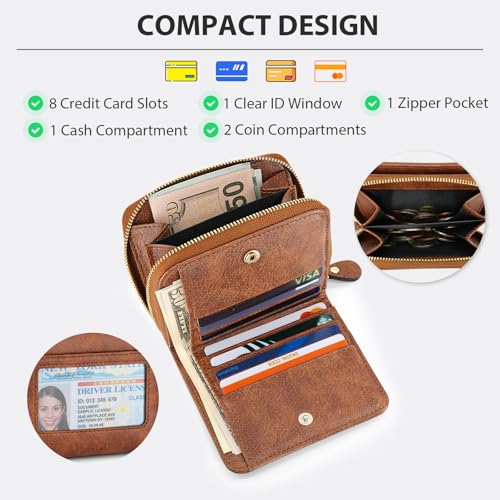 XINNSTAR Slim Genuine Leather Wallet for Women | RFID Blocking Credit Card Holder with ID Window & 8 Card Slots - Image 2