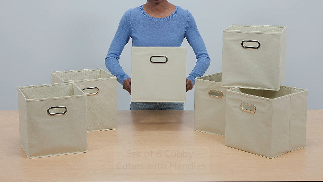 Household Essentials 84-1 opvouwbare stoffen opbergbakken | Set van 6 Cubby Cubes met handgrepen | Teafog, grijs, 2,7 kg, grijs