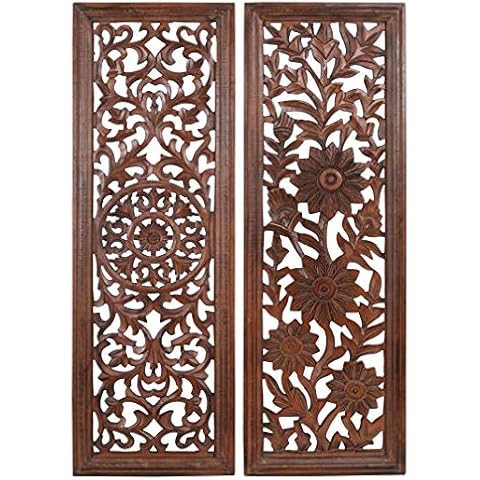 Wooden Designer Wall Hanging Plaques, Wall Plaque Wall Décor Plaques - 36x12 Inch Set of 2 - Burnt, Elegant Sculpture Wall Décor Panel to Enhance the Décor of Your Room or Office Cover