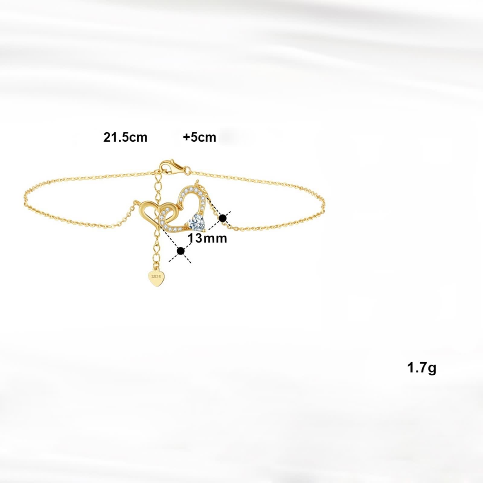 Cavigliera da donna a forma di cuore, in argento 925 con cuore e zirconi, regolabile argento/oro con scatola