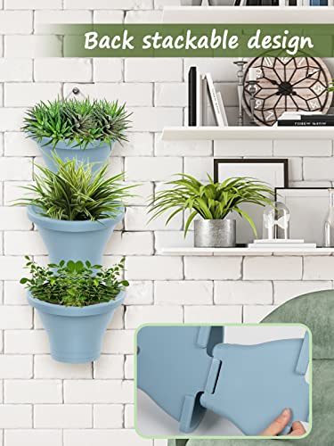 Madholly 6Pcs Hanging Vertical Planter- Plastic Wall Hanging Planter With Hooks Leaky Grid- Self Watering Hanging Pots For Indoor Outdoor Garden Fence Hanging Decorations (Blue) #TOP2