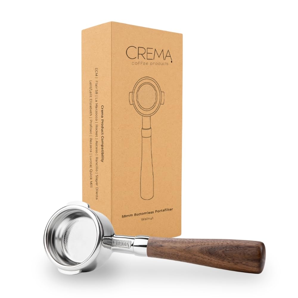 Coffee Products 58mm Bottomless Naked Portafilter | Compatible with 58mm for E61 | Includes Double Shot Filter Basket | Walnut