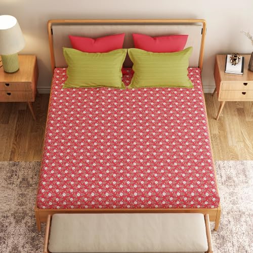 Image of Mytrident Bedsheet for Double Bed Queen Size |90 Inches x 100 Inches | Petal Pop Red