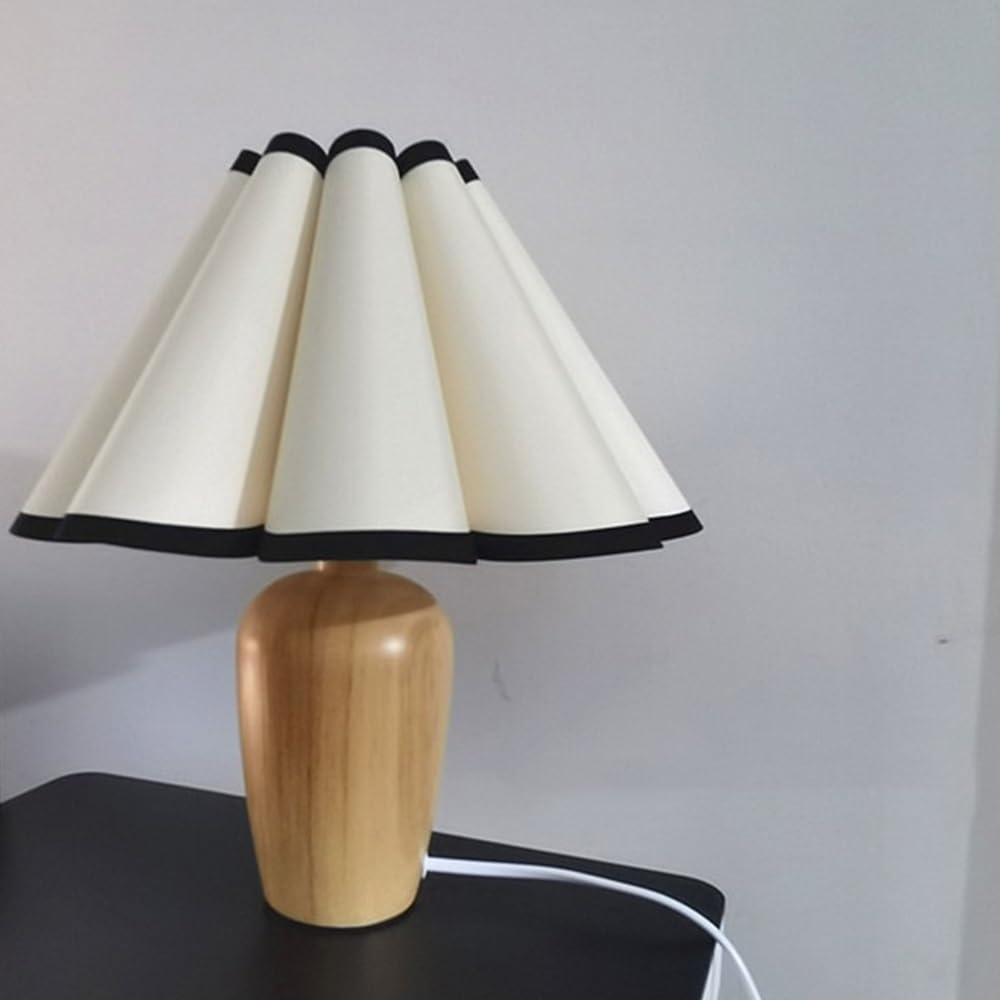 Affascinante Lampada da tavolo vintage in stile rustico francese plissettato, lampada da comodino for camera da letto, soggiorno, paralume in tessuto a LED Arredamento per la casa(Nero)