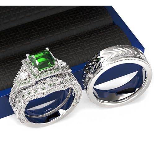 3pc Couples Wedding Ring Sets His And Hers Women Sterling Silve Moissanite and men Wedding Bands