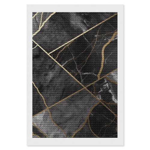Kit art diamond painting marbre noir, idée cadeau loisir créatif adulte