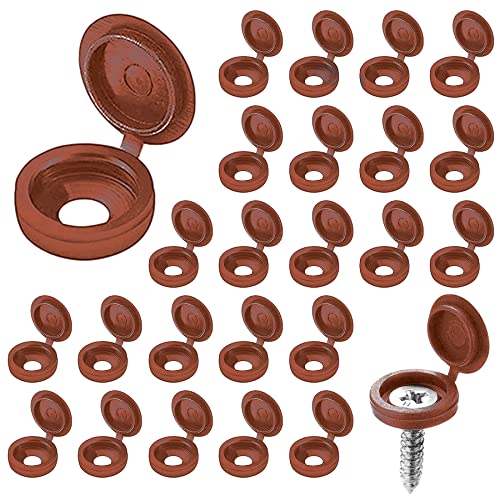 guangyuan Screw Covers 100pcs Brown Plastic Screw Cap Hinged Fold Over Caps Rubber Dust Washer Flip Tops for M4-M8 Screw