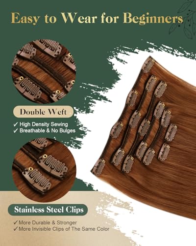 Image of Ugeat Human Hair Clip in Extensions Copper 18 Inch 7pcs 120g Appearance