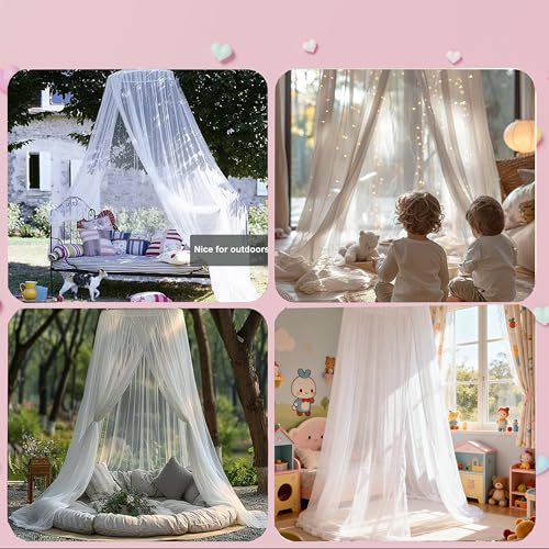 Image of White Mosquito net Twin Size Breathable Canopy Bed Curtain for Bed,Princess Play Tent for Girls Bedroom Decoration Reading Nook