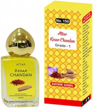Saffron Sandalwood Perfume Oil for Men & Women, 24 Hours Long Lasting Alcohol Free Attar, Warm Woody Oriental Fragrance, Concentrated Perfume Oil 15Ml