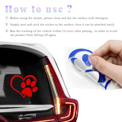 Image of DXNQ Pet Dog Paw Puppy Love Heart Vinyl Decal, 4.6 inch x 3.7 inch Heart with Dog Paw Print Reflective Bumper Stickers, Cute Waterproof Puppy Footprint Heart Decal for Window Laptop Wall (Red)