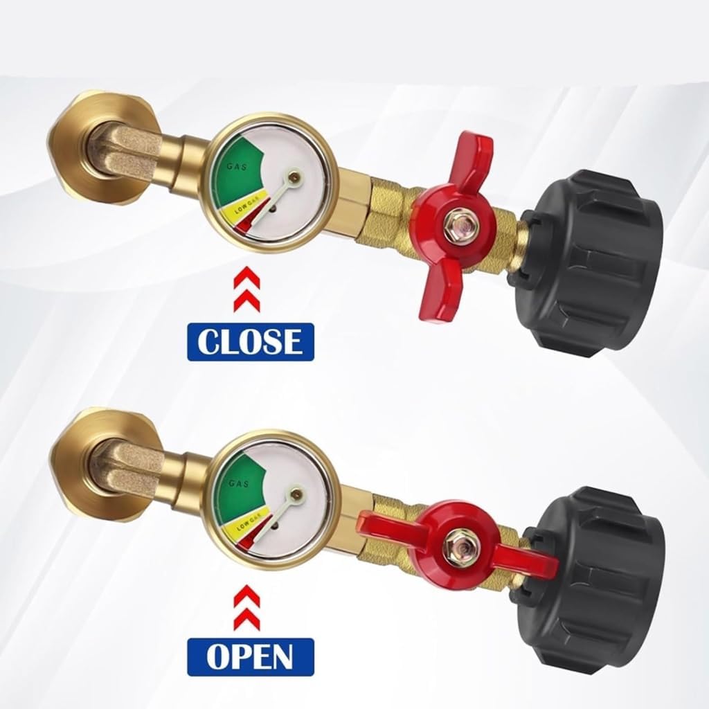 Quick Connecting Propanes Adapter Metal Conversion Fitting with Gauge for Grills