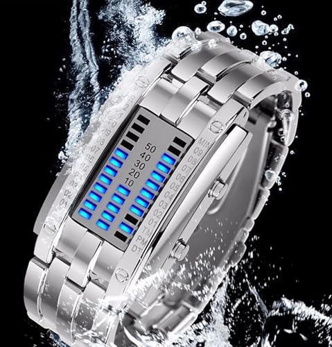Image of ADSBIAOYE Men's and Women's Watches Fashion Creative Double Matrix Binary LED Waterproof Stainless Steel Watch