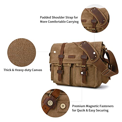 Kattee Military Messenger Bag Canvas Leather Shoulder Bag Fits 15.6 Inch Laptop #TOP5