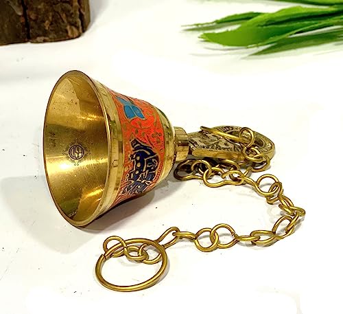 Image of DSH Pure Brass Hanging Bell with Chain for Temple Mandir Door Home Decorative Ringing Bell (Orange, 2)