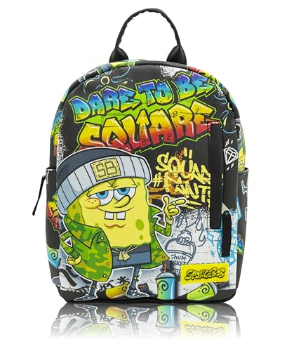 Fast Forward Nickelodeon SpongeBob SquarePants Mini Backpack for Kids | Dare to Be Square Graffiti Design | Small Green Black Backpack Purse | Ages 3+