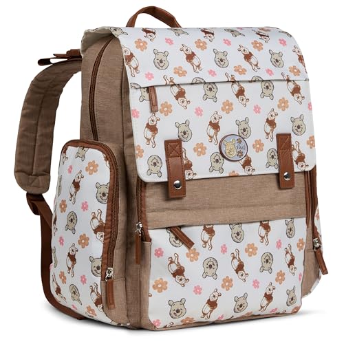 Image of Disney Diaper Bag Backpack with Changing Pad Winnie the Pooh – 16” Nylon Baby Bag for Parents, Insulated Bottle Holders, Multiple Storage Pockets