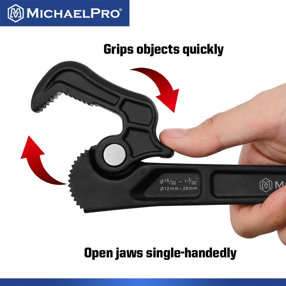 MichaelPro Llave ajustable, llave de tubo autoajustable, llave multifunción de 8 pulgadas, llave de fontanería ajustable, llave de ajuste con cabeza giratoria, diámetro de sujeción de hasta 1 3/32